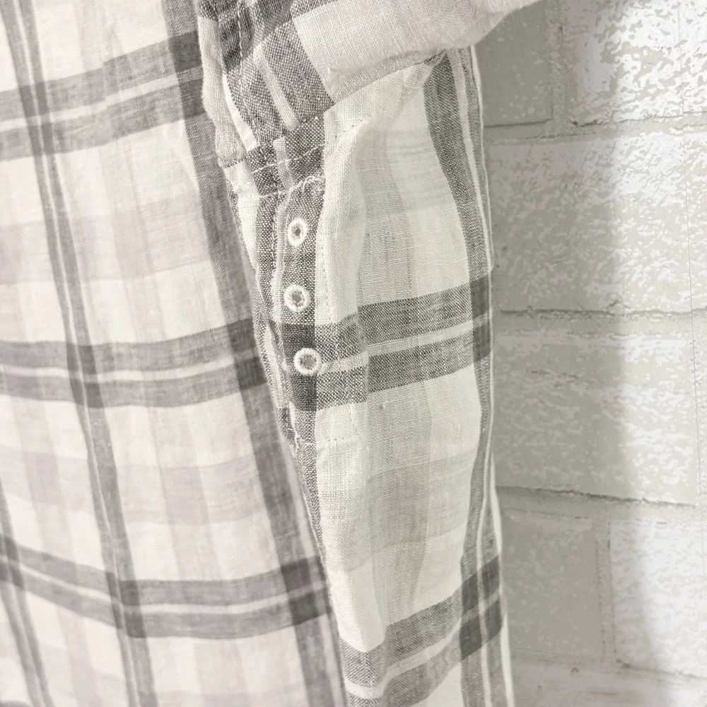 Banana Republic Men Linen Button Down Shirt Large Plaid Tailored Slim Fit Pocket